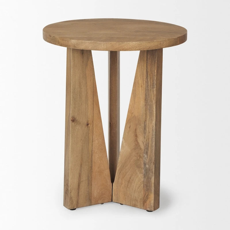 Light Brown Solid Wood Round Accent Table
