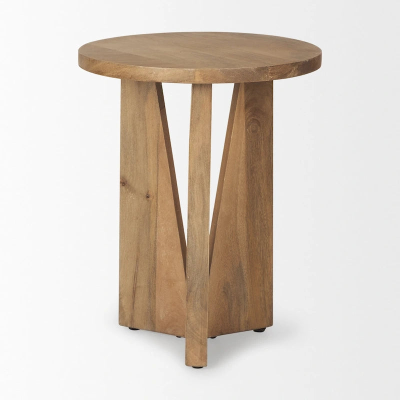 Light Brown Solid Wood Round Accent Table