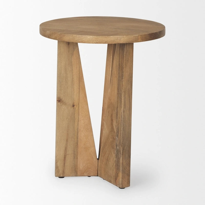 Light Brown Solid Wood Round Accent Table
