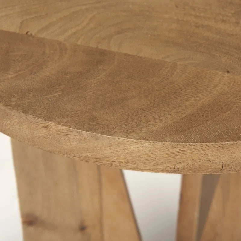 Light Brown Solid Wood Round Accent Table