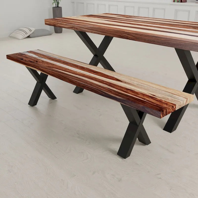 Solid Wood Bench with X Legs