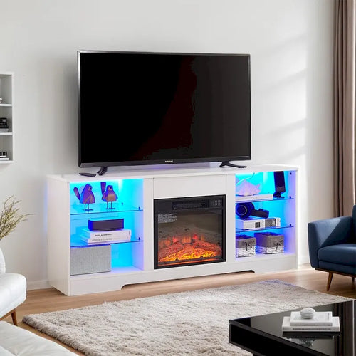 TV stolek s krbem 58W s krbem 18, LED osvětlením a USB zásuvkou - 58W*15.5D*24.4H