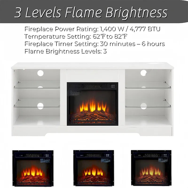 58W Fireplace TV Stand with 18 Fireplace, LED Light, USB Outlet - 58W*15.5D*24.4H