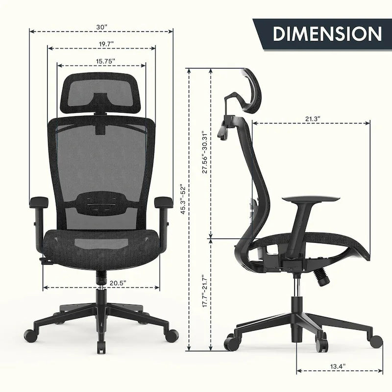 Ergonomic Office Desk Chair 360 Swivel Height Adjustable Mesh Chair, Adjustable Headrest, Lumbar Support, Armrest
