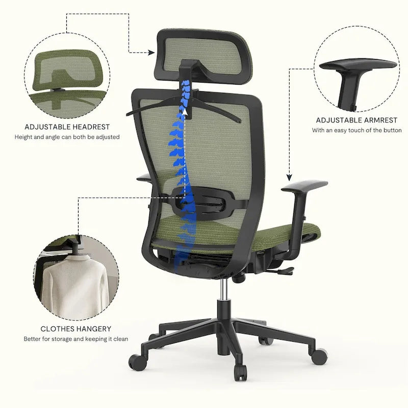 Ergonomic Office Desk Chair 360 Swivel Height Adjustable Mesh Chair, Adjustable Headrest, Lumbar Support, Armrest