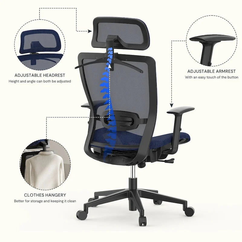 Ergonomic Office Desk Chair 360 Swivel Height Adjustable Mesh Chair, Adjustable Headrest, Lumbar Support, Armrest