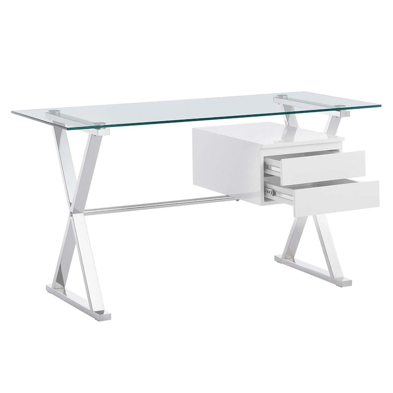 Glass Top Office Desk with Floating Drawers
