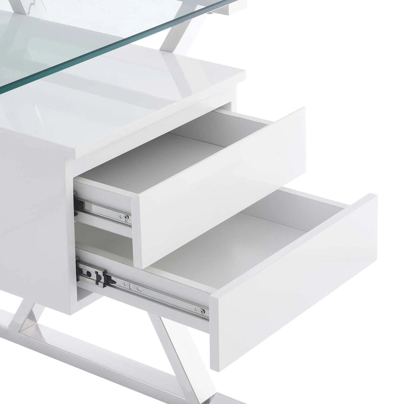 Glass Top Office Desk with Floating Drawers