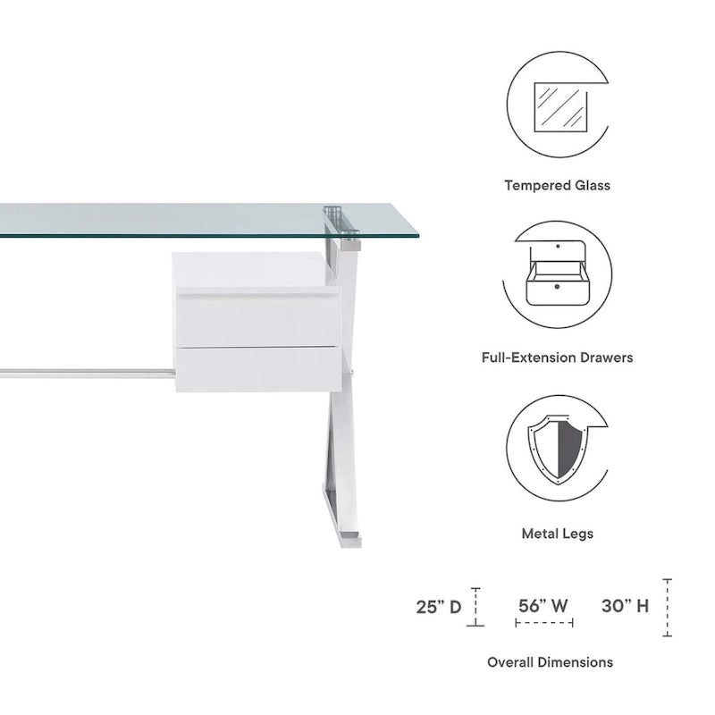 Glass Top Office Desk with Floating Drawers
